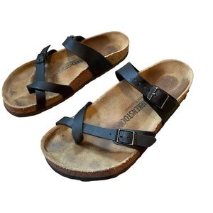 Birkenstock Black Leather Cross-Strap Sandals SZ 9